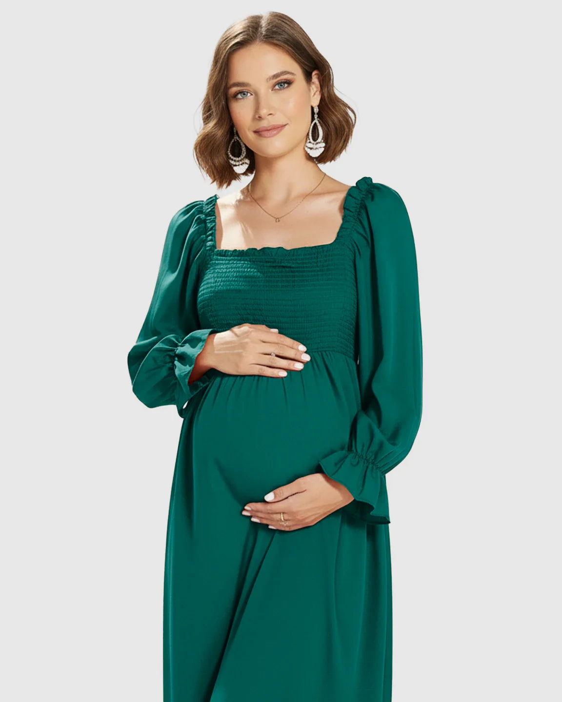 Bump Society – The Comfort Collection: Bishop Sleeves Retro Elegant Maternity Maxi Dress