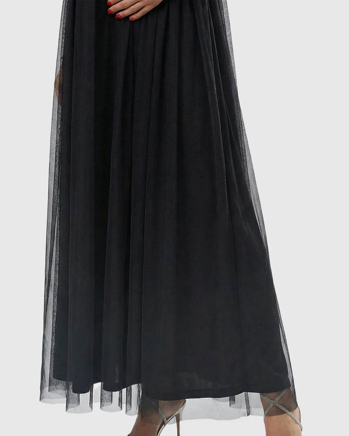 Bump Society – The Comfort Collection: Sequin One-Shoulder Flowing Mesh Maternity Maxi Dress
