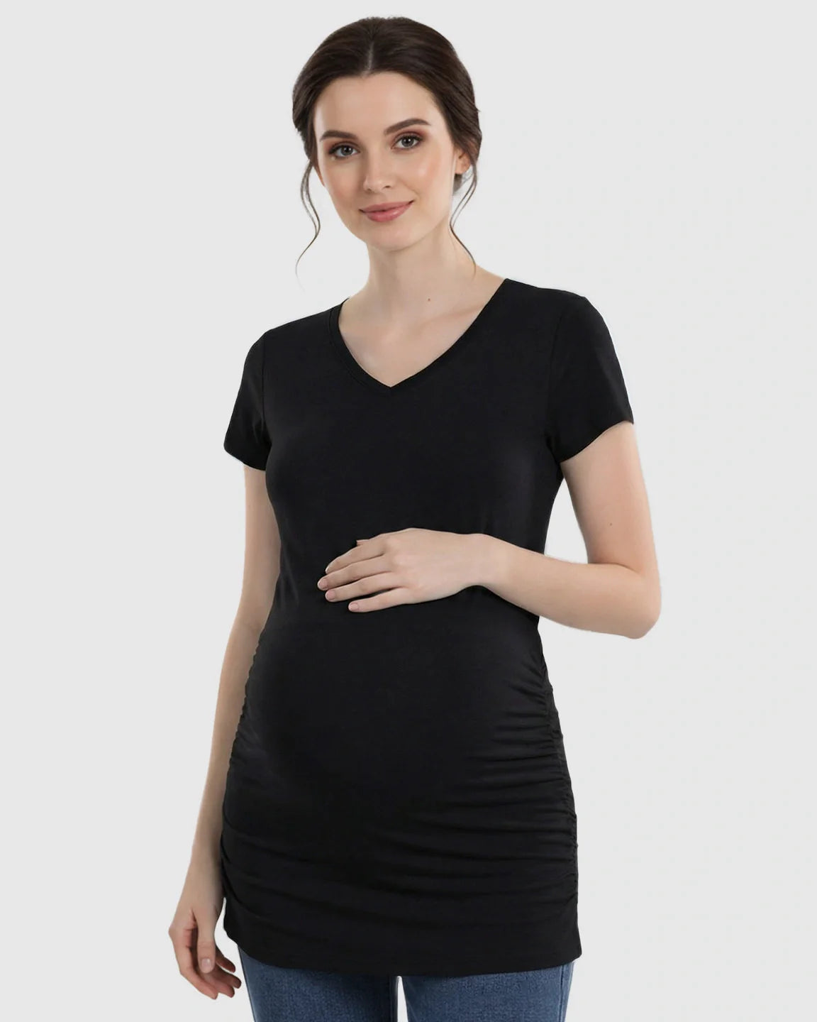 Bump Society – The Comfort Collection: Short Sleeve Ruched Slim Fit Maternity Top