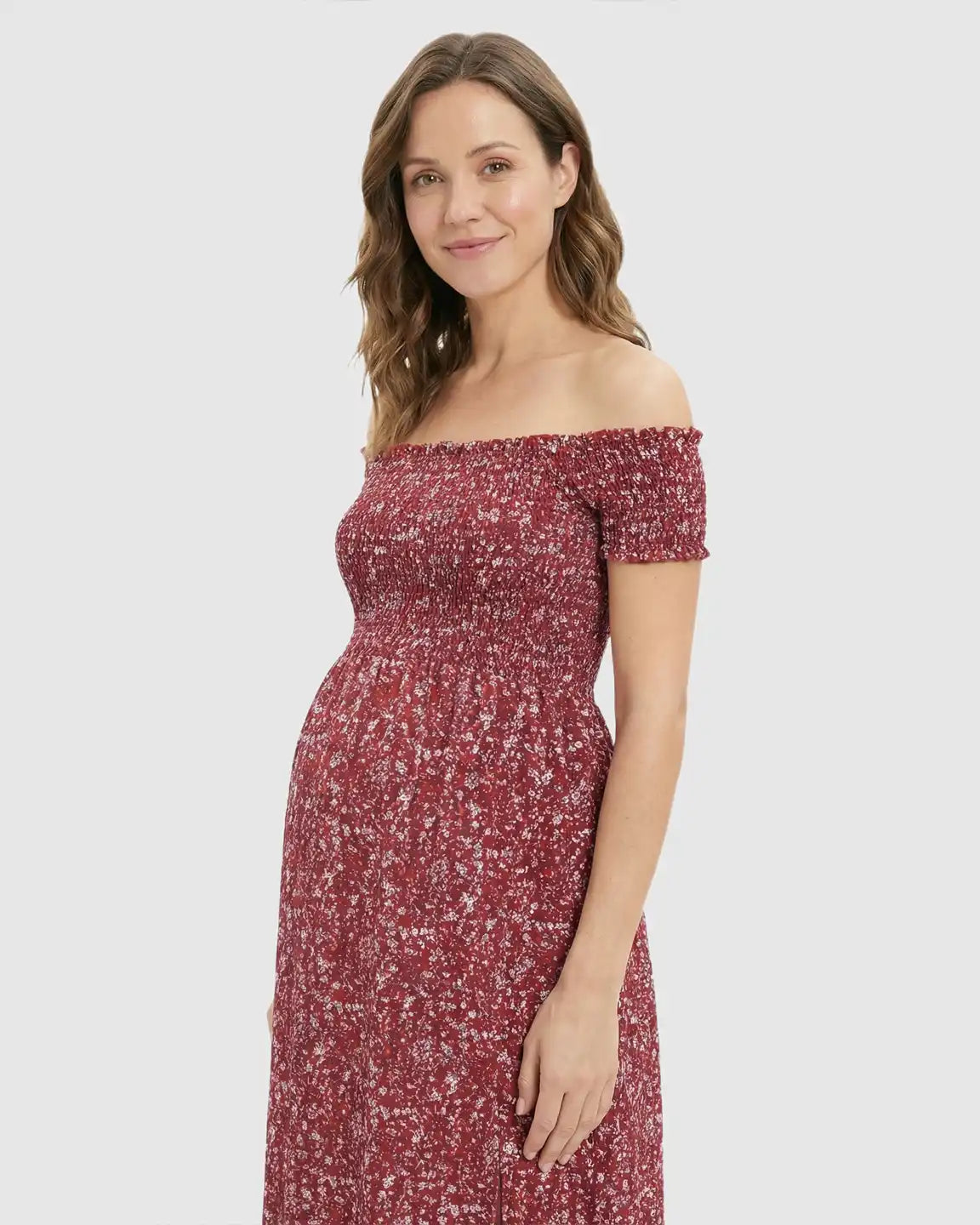 Bump Society – The Comfort Collection: Off-Shoulder Floral Pattern Maternity Maxi Dress