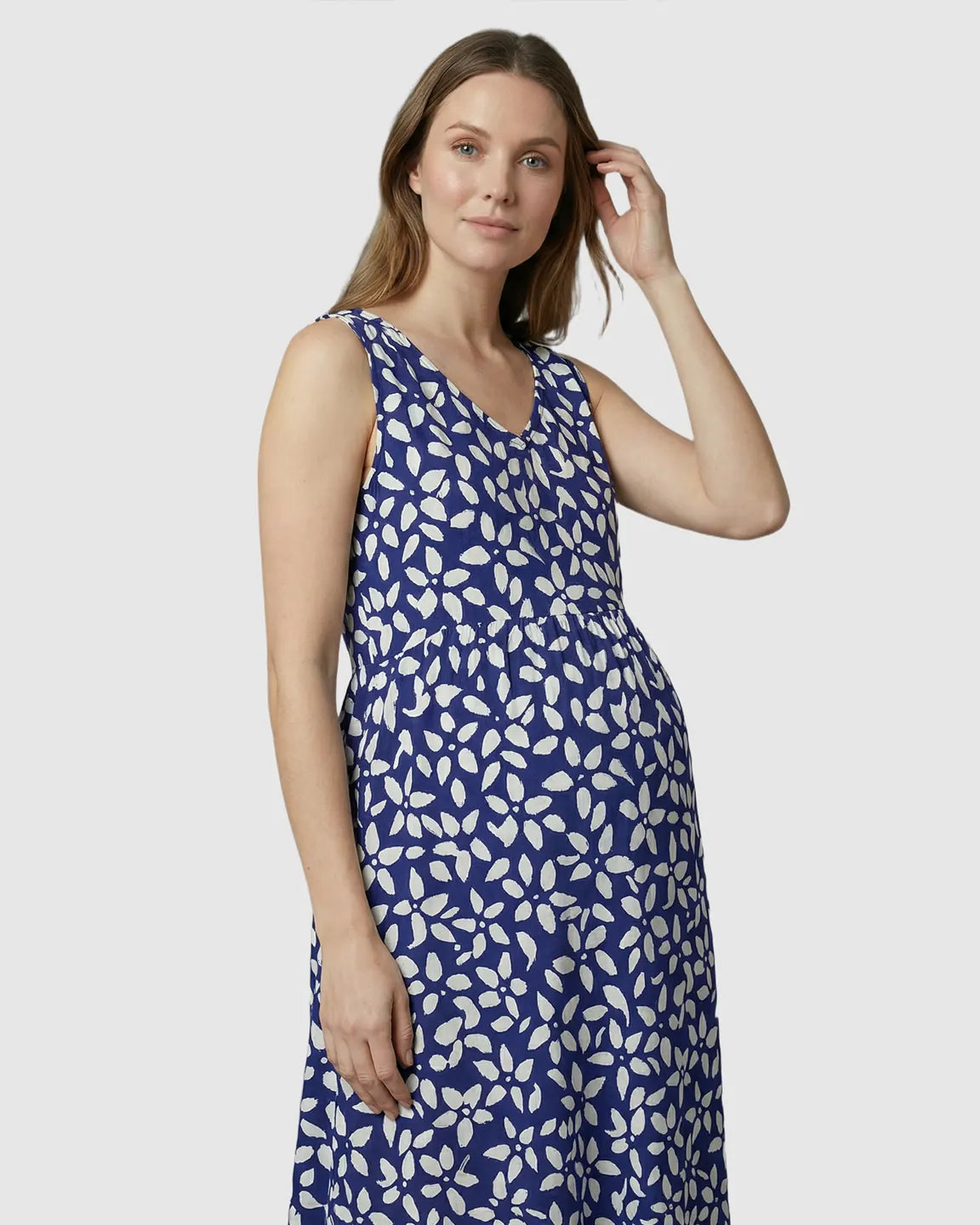 Bump Society – The Comfort Collection: Pockets V-Neck A-Line Maternity Midi Dress