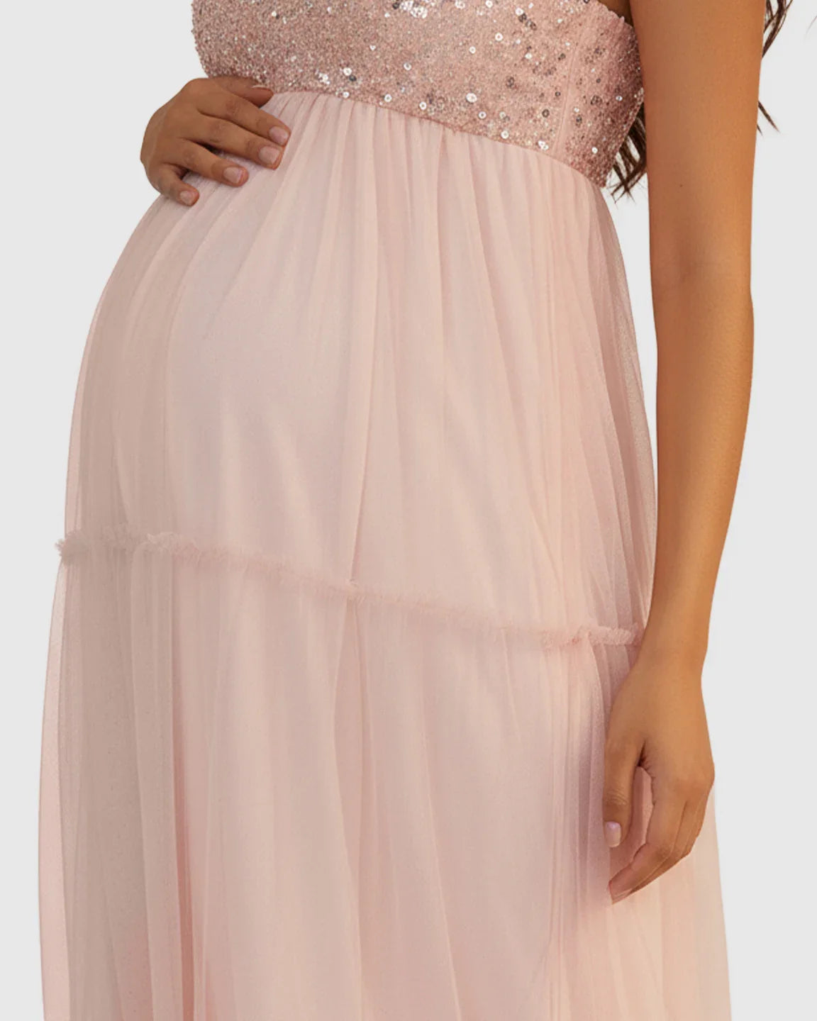 Bump Society – The Comfort Collection: Sequin Halter Mesh Maternity Gown