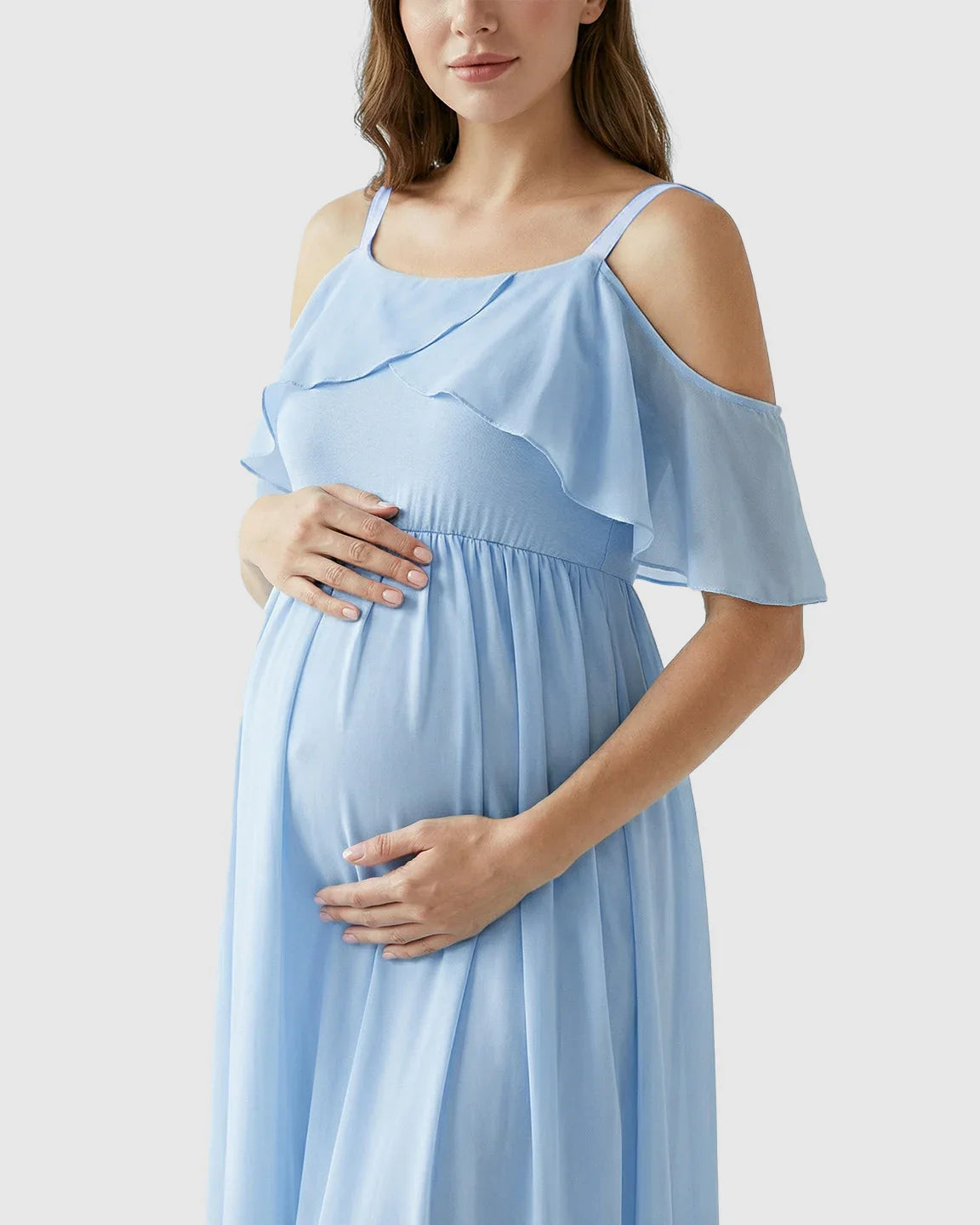 Bump Society – The Comfort Collection: Off-Shoulder Mermaid Trail Maternity Photoshoot Dress