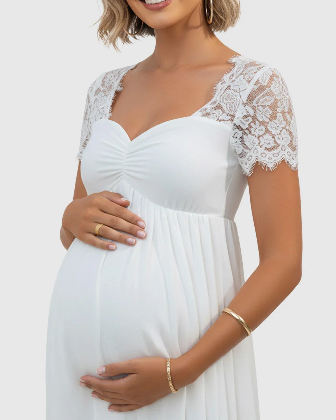 Bump Society – The Comfort Collection: Short Lace Sleeves Flowy Maternity Photoshoot Dress