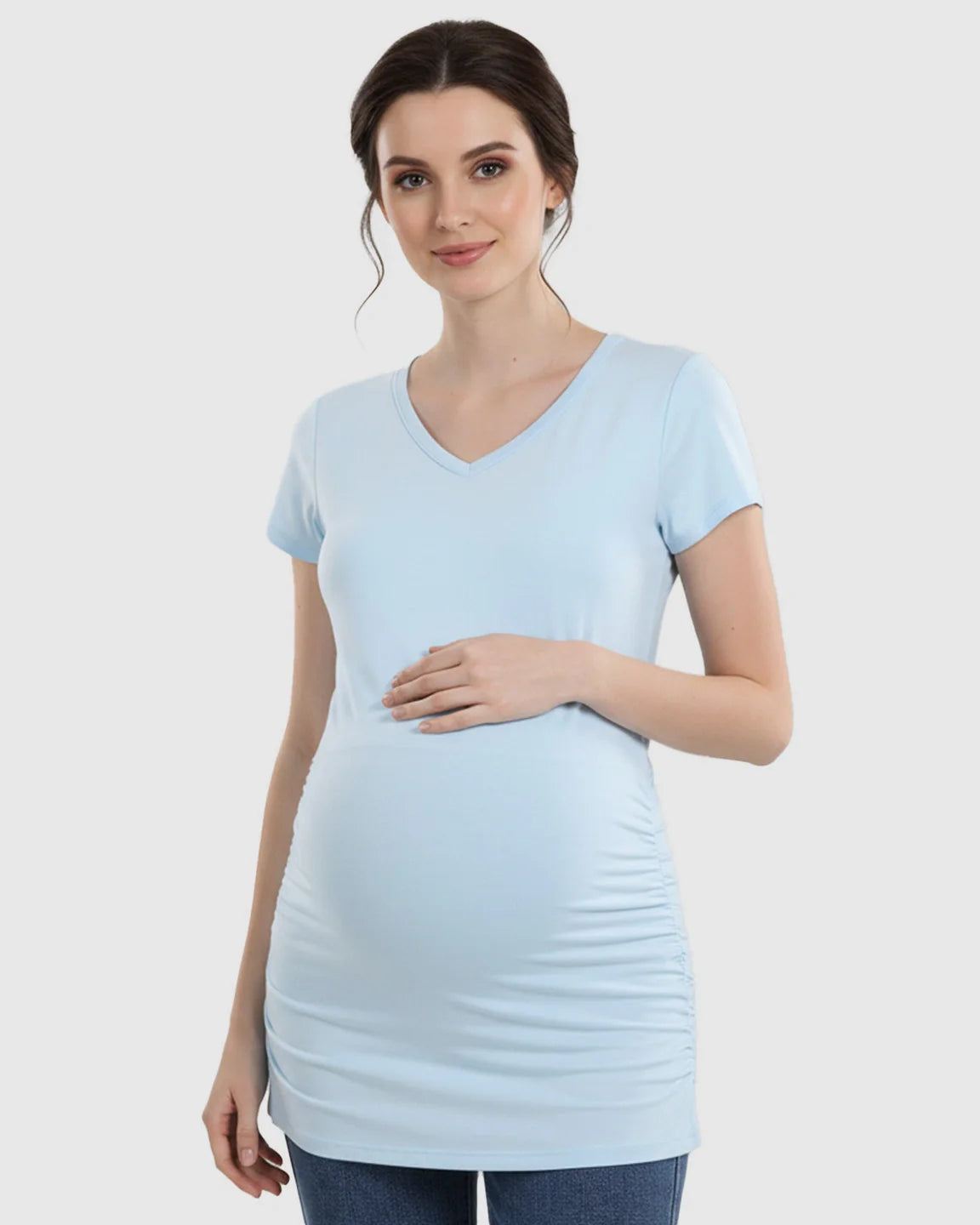Bump Society – The Comfort Collection: Short Sleeve Ruched Slim Fit Maternity Top