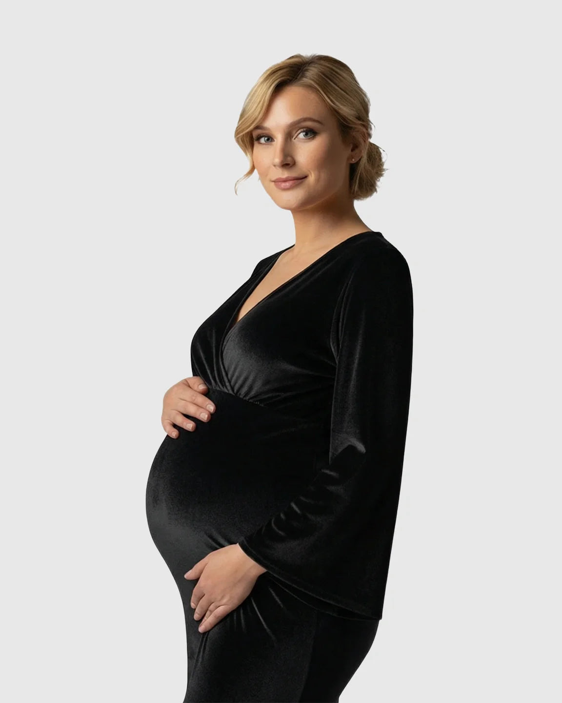 Bump Society – The Comfort Collection: Long-Sleeve Mermaid Train Maternity Photoshoot Gown