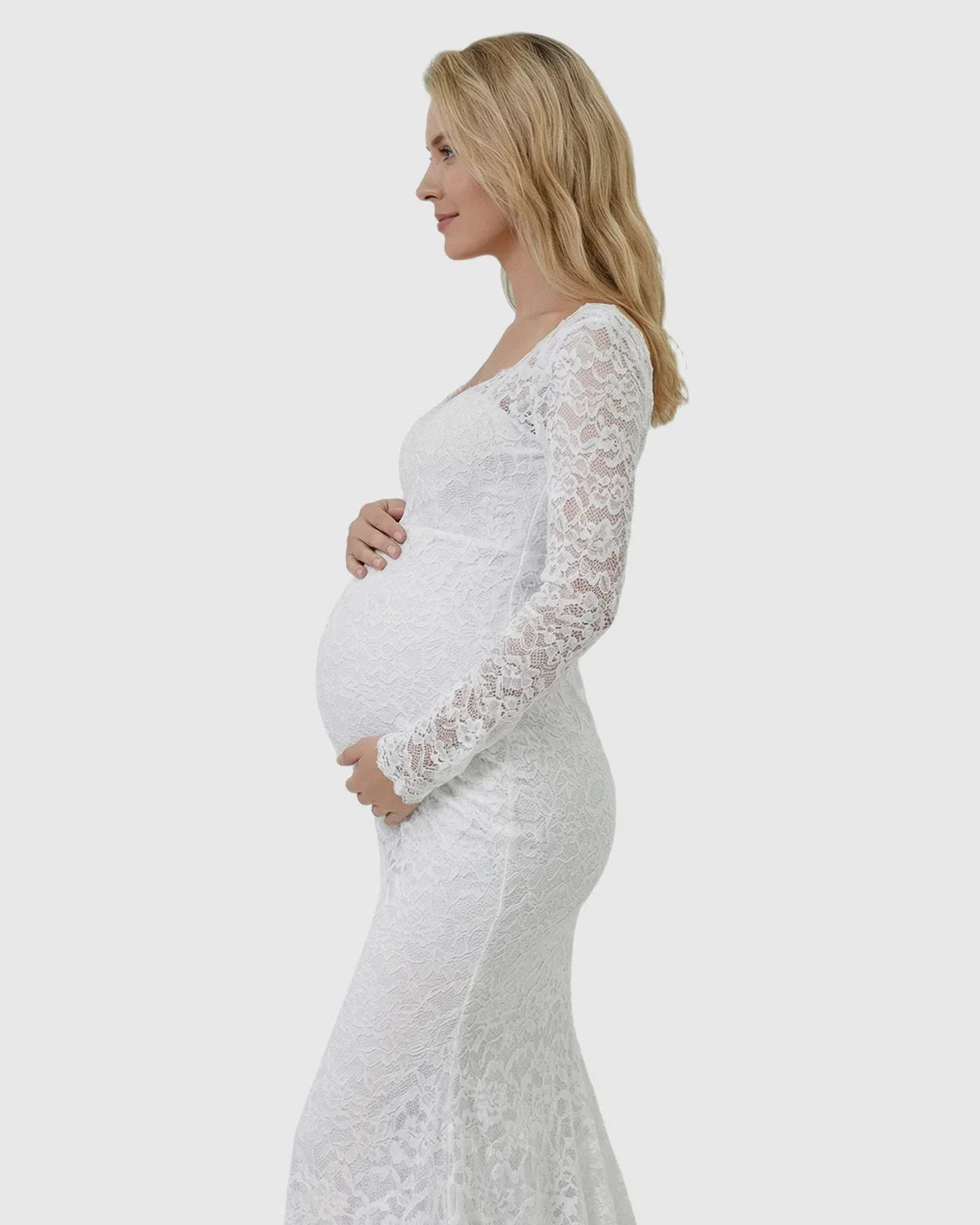 Bump Society – The Comfort Collection: Lace Train Long-Sleeve Maternity Gown