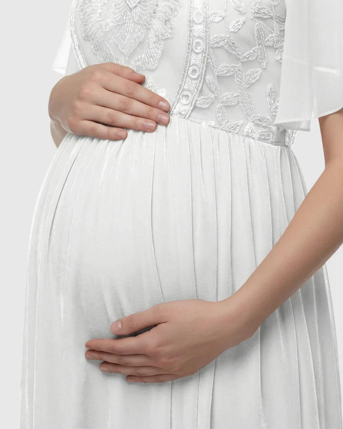 Bump Society – The Comfort Collection: Embroidered Bodice Long Train Maternity Photoshoot Gown
