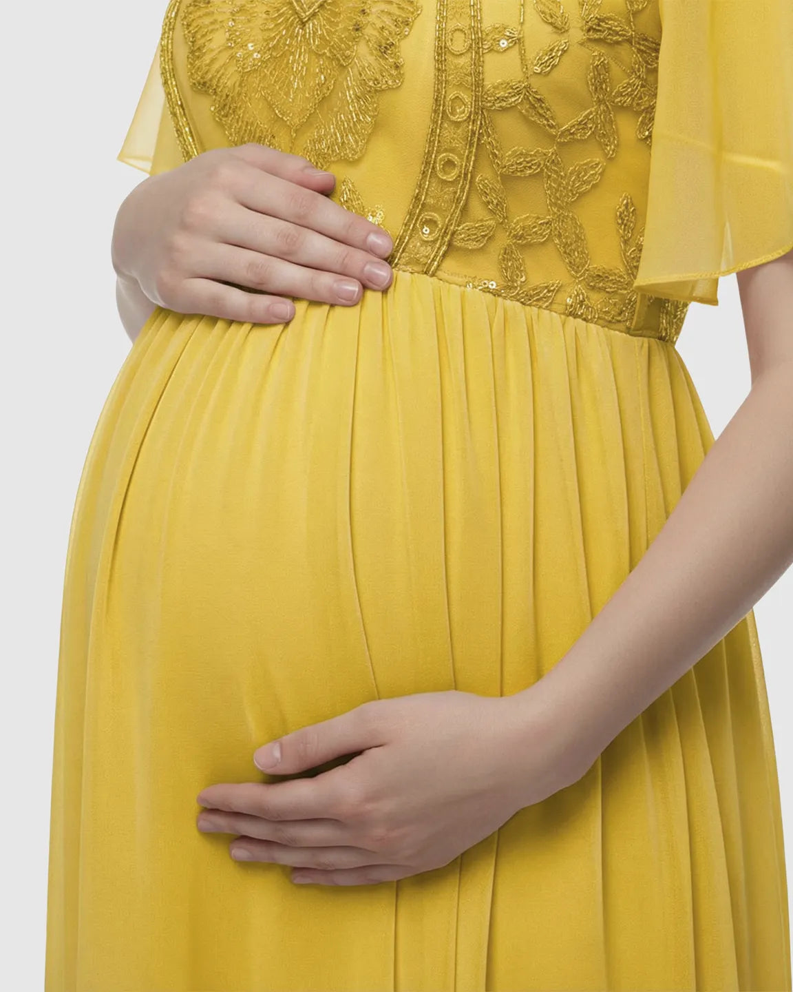 Bump Society – The Comfort Collection: Embroidered Bodice Long Train Maternity Photoshoot Gown