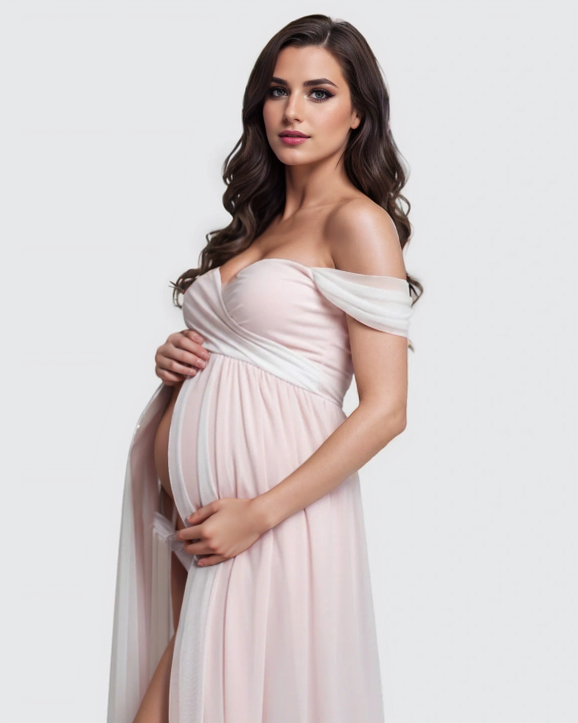Bump Society – The Comfort Collection: Off-Shoulder Slit Floor-Length Maternity Gown