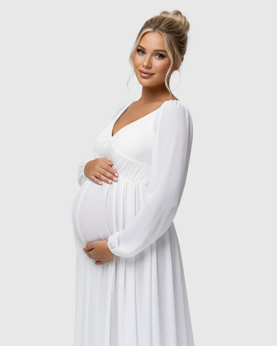 Bump Society – The Comfort Collection: Elastic Neckline Sleeves Elegant-Drape Maternity Gown
