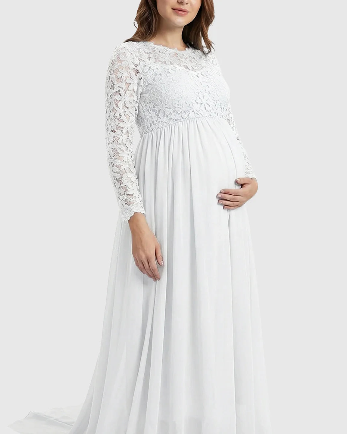 Bump Society – The Comfort Collection: Lace Bodice Trailing Skirt Maternity Photoshoot Gown