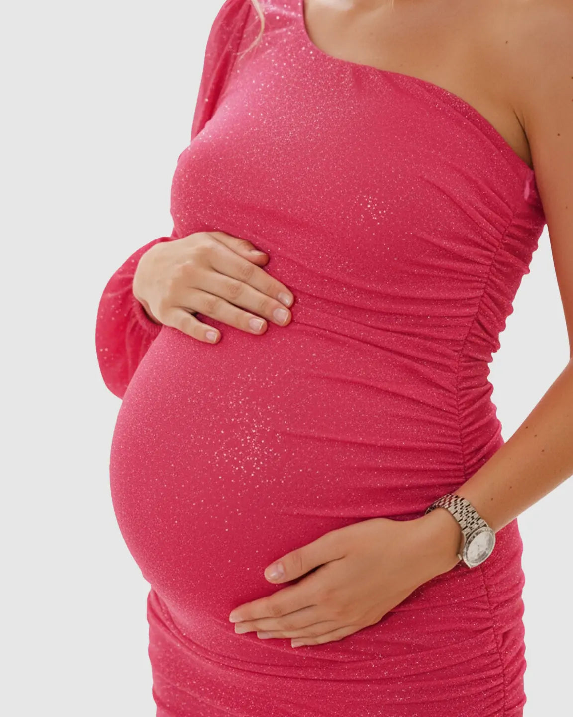 Bump Society – The Comfort Collection: Elegant Shimmer One-Shoulder Bodycon Maternity Dress