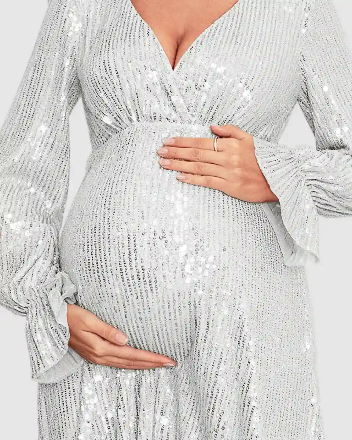 Bump Society – The Comfort Collection: Fully Sequined Empire-Waist Maternity Midi Dress