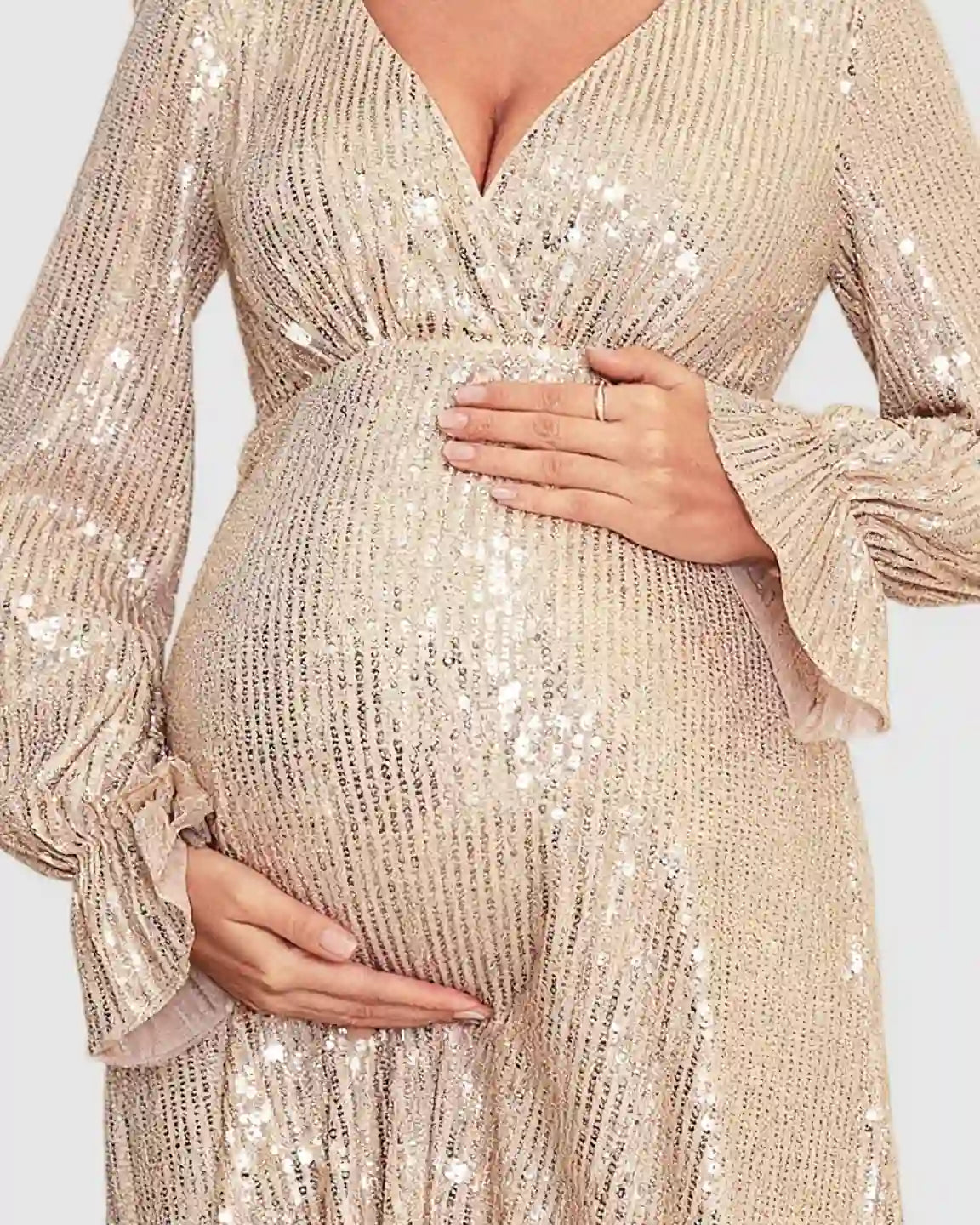 Bump Society – The Comfort Collection: Fully Sequined Empire-Waist Maternity Midi Dress