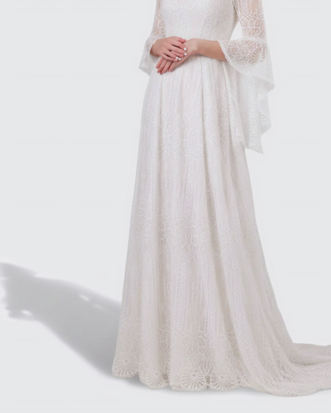 Bump Society – The Comfort Collection: Lace Bell-Sleeve Floor-Length Maternity Gown