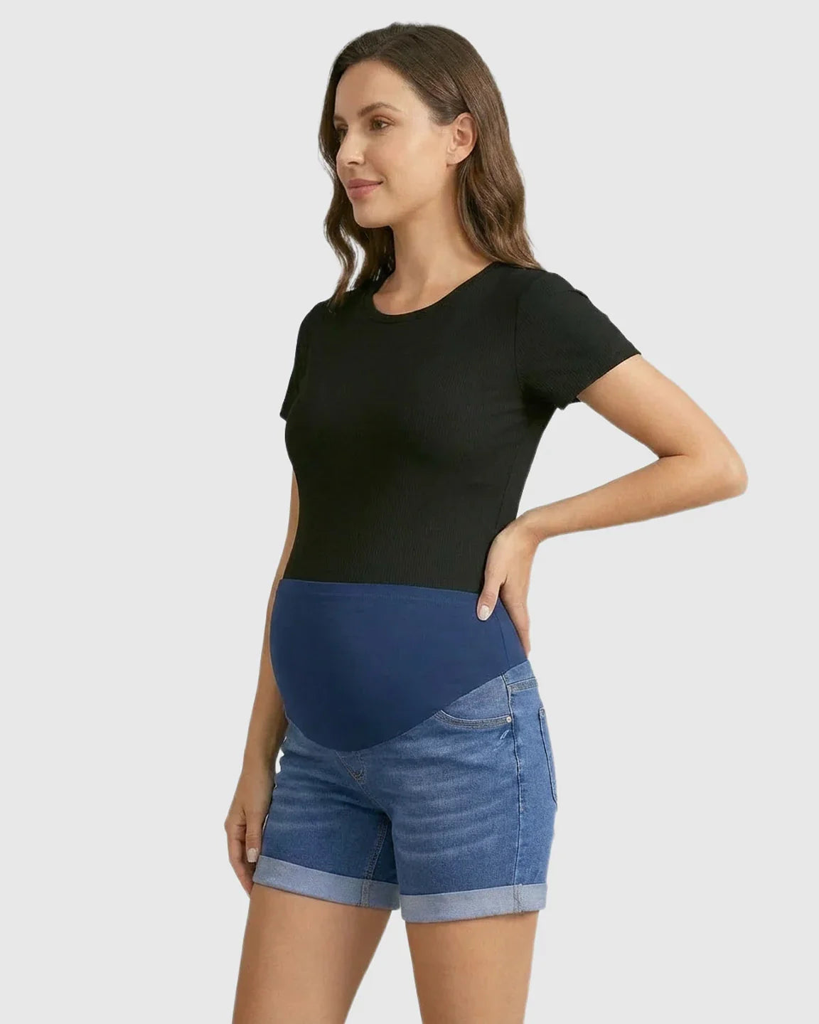 Bump Society – The Comfort Collection: Soft-Stretch Rolled-Hem Maternity Denim Shorts