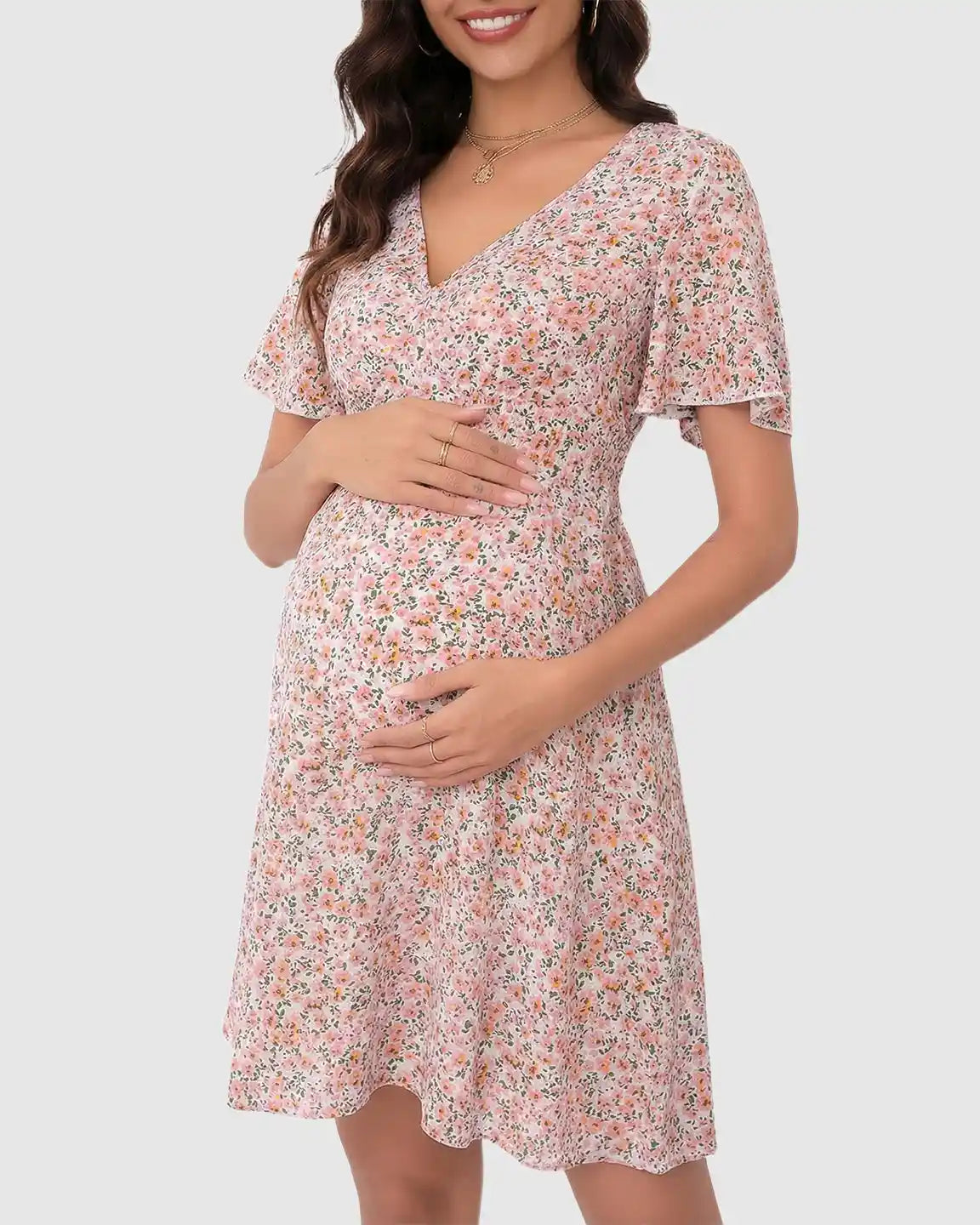 Bump Society – The Comfort Collection: Flounce Sleeve Floral A Line Maternity Mini Dress