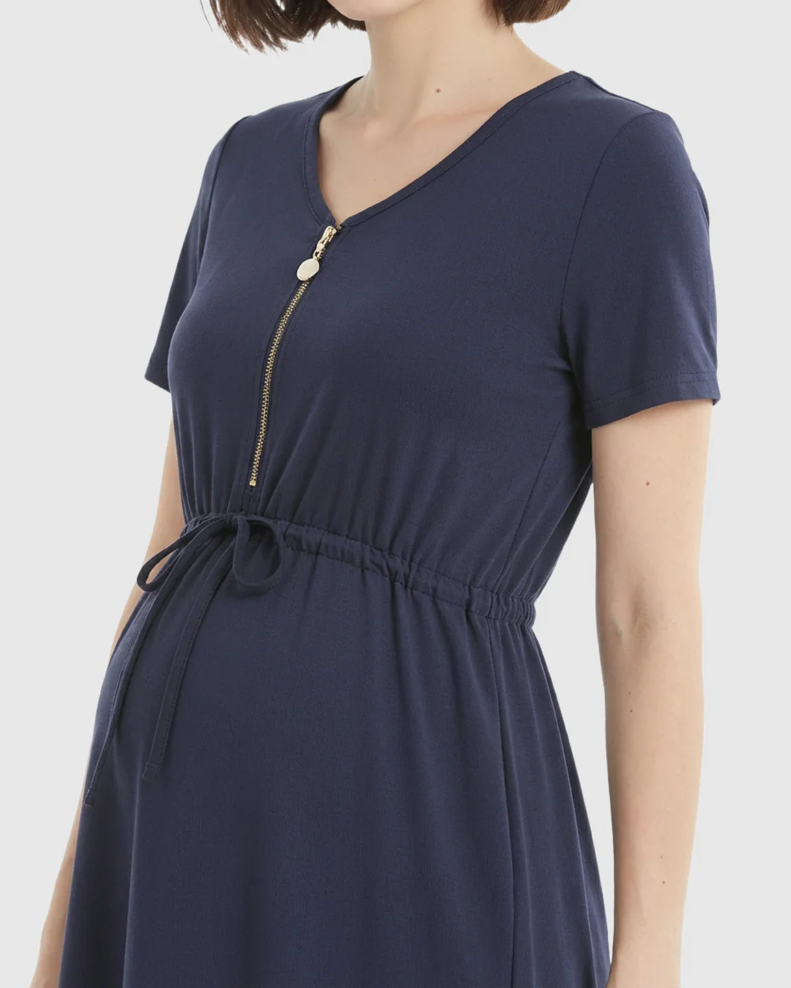 Bump Society – The Nursing Collection: Zip-Up Nursing Drawstring-Waist Maternity Mini Dress