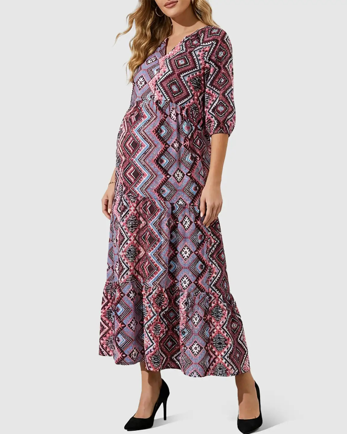 Bump Society – The Comfort Collection: Bohemian Print A-line Maternity Maxi Dress