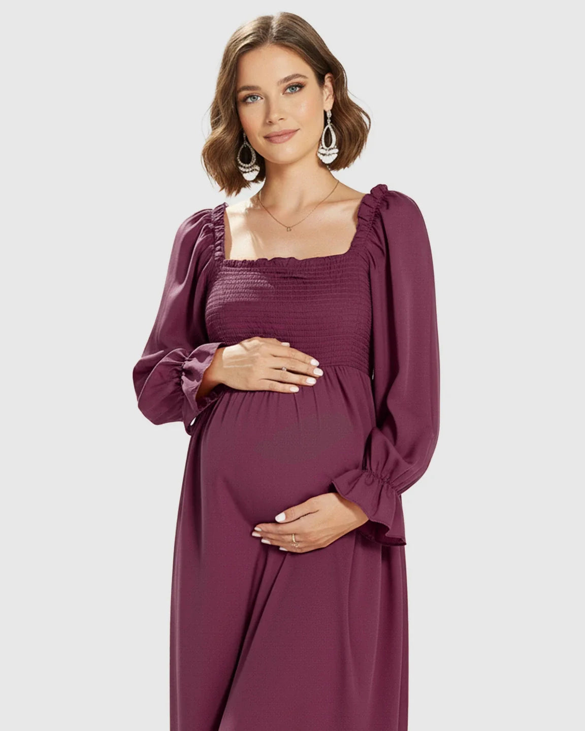 Bump Society – The Comfort Collection: Bishop Sleeves Retro Elegant Maternity Maxi Dress