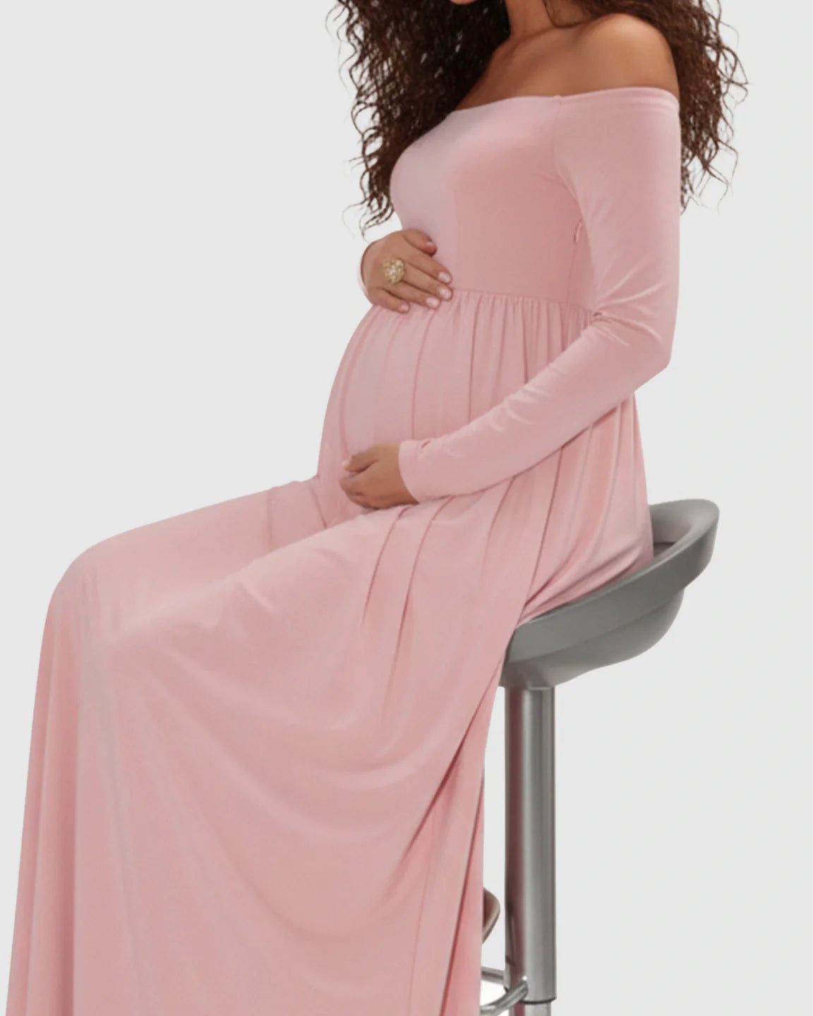 Bump Society – The Comfort Collection: Off-shoulder Retro Elegance Maternity Maxi Dress