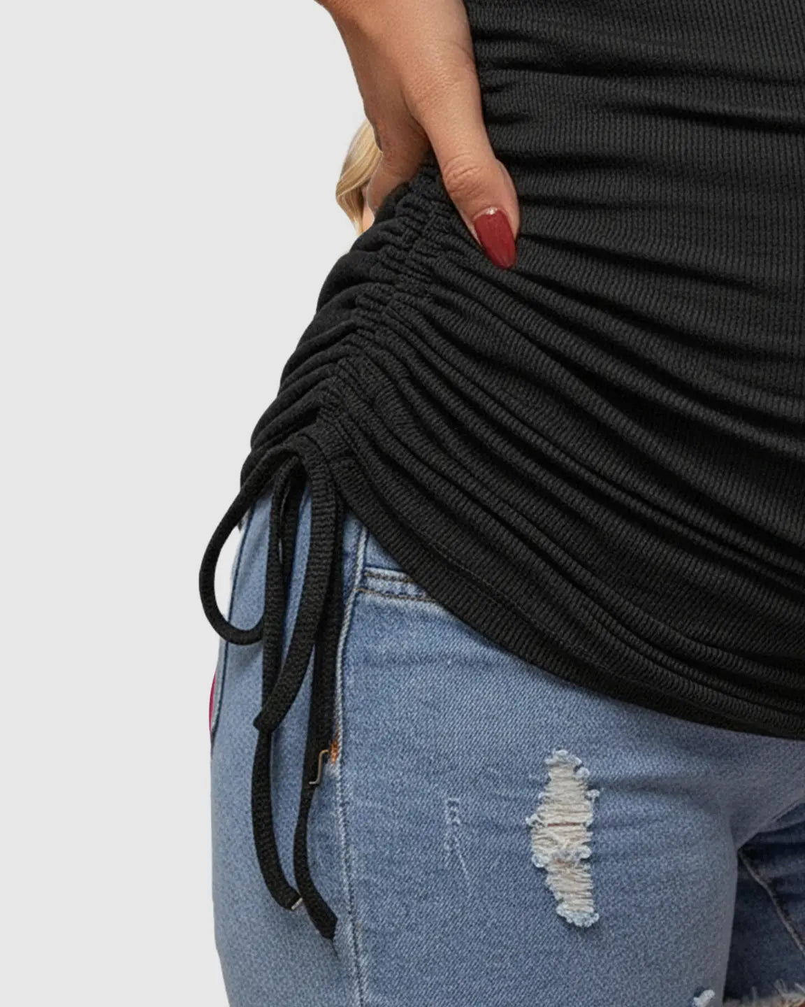 Bump Society – The Comfort Collection: Ruched Waist Casual Maternity Top With Denim Shorts
