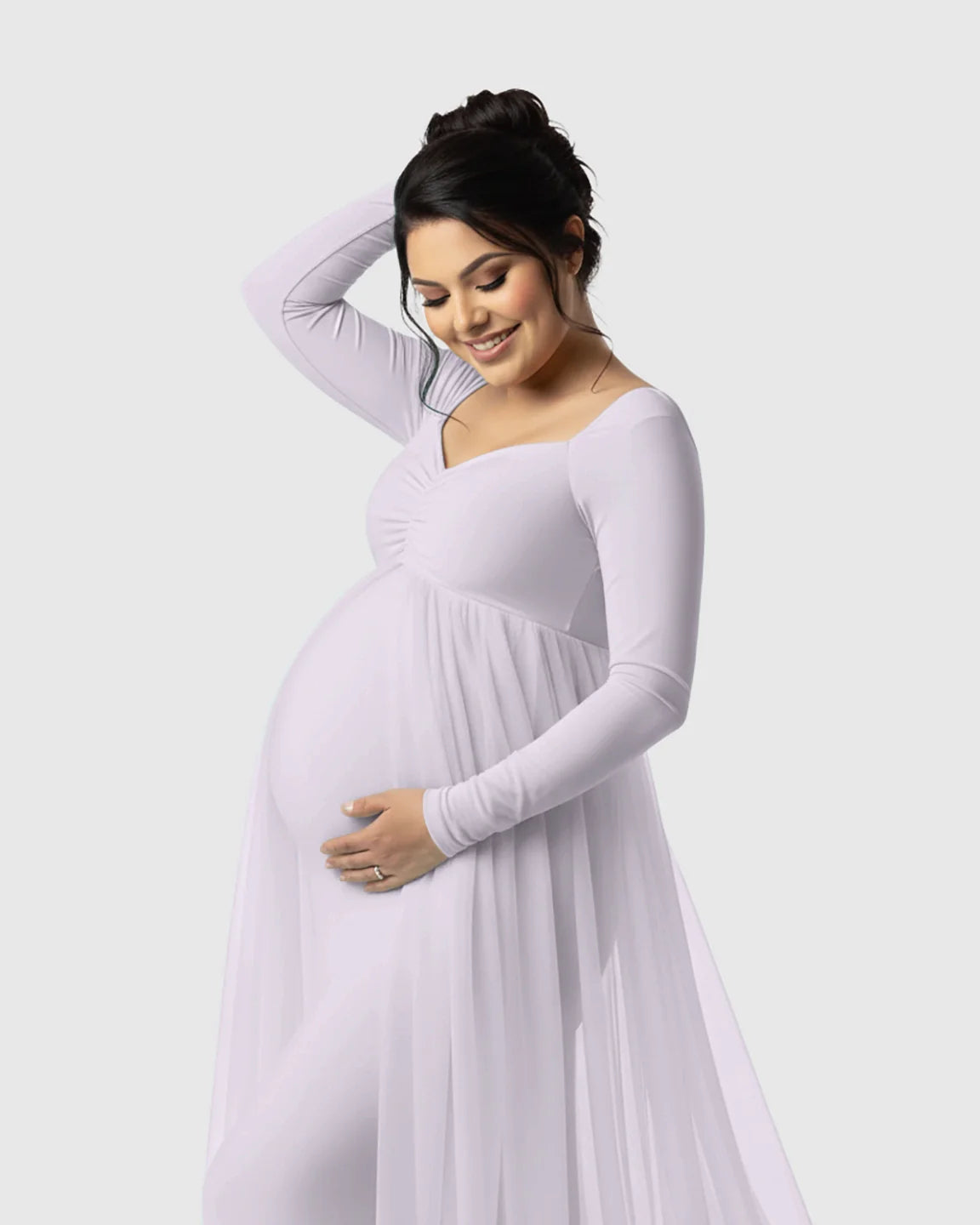 Bump Society – The Comfort Collection: Sheer Mesh Flowy Train Maternity Maxi Dress