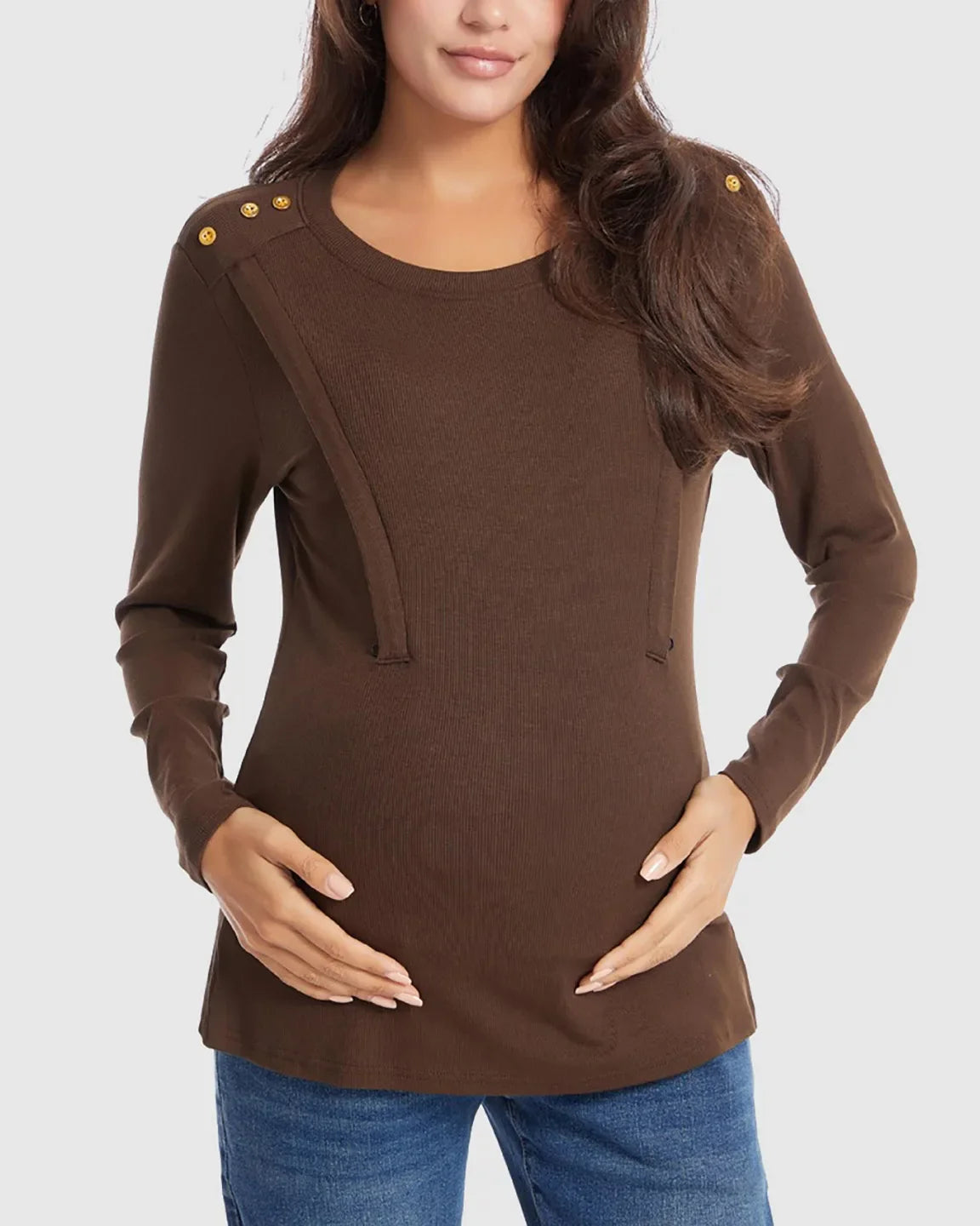 Bump Society – The Comfort Collection: Ribbed Horizontal Zip-Feed Fitted Maternity Shirt