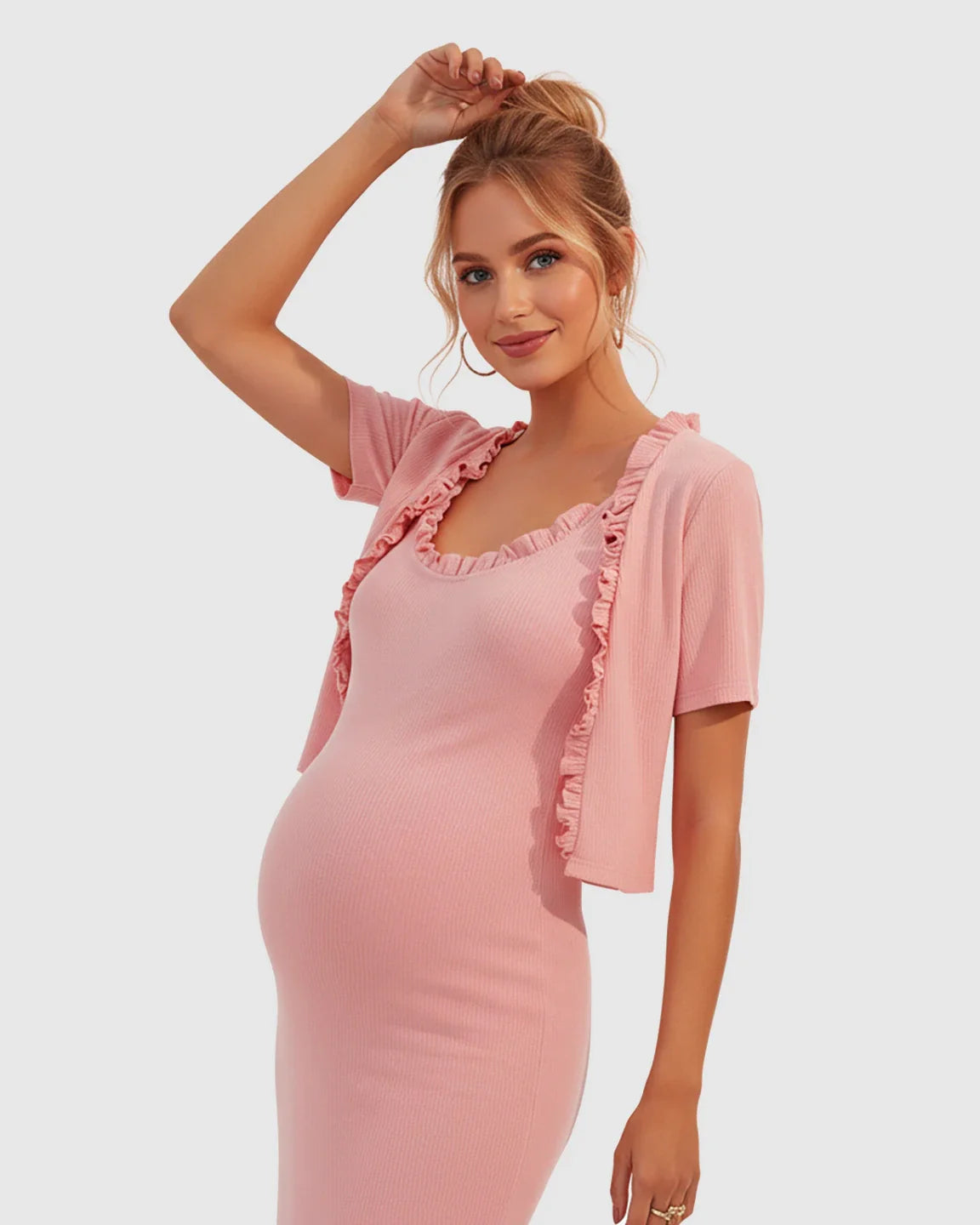 Bump Society – The Comfort Collection: Ruffle Neck Bodycon Maternity Midi Dress Set