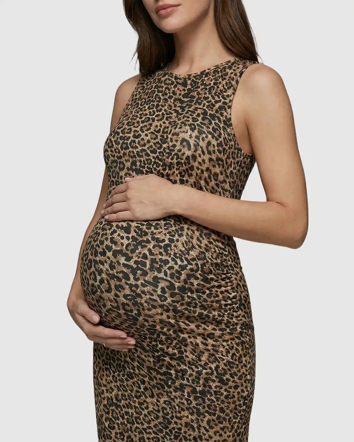Bump Society – The Comfort Collection: Leopard Print Bodycon Maternity Maxi Dress