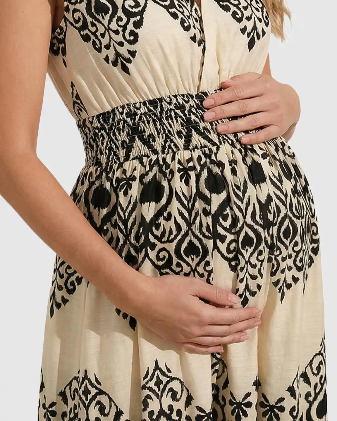 Bump Society – The Comfort Collection: V-neck Ethnic Print Maternity Maxi Dress
