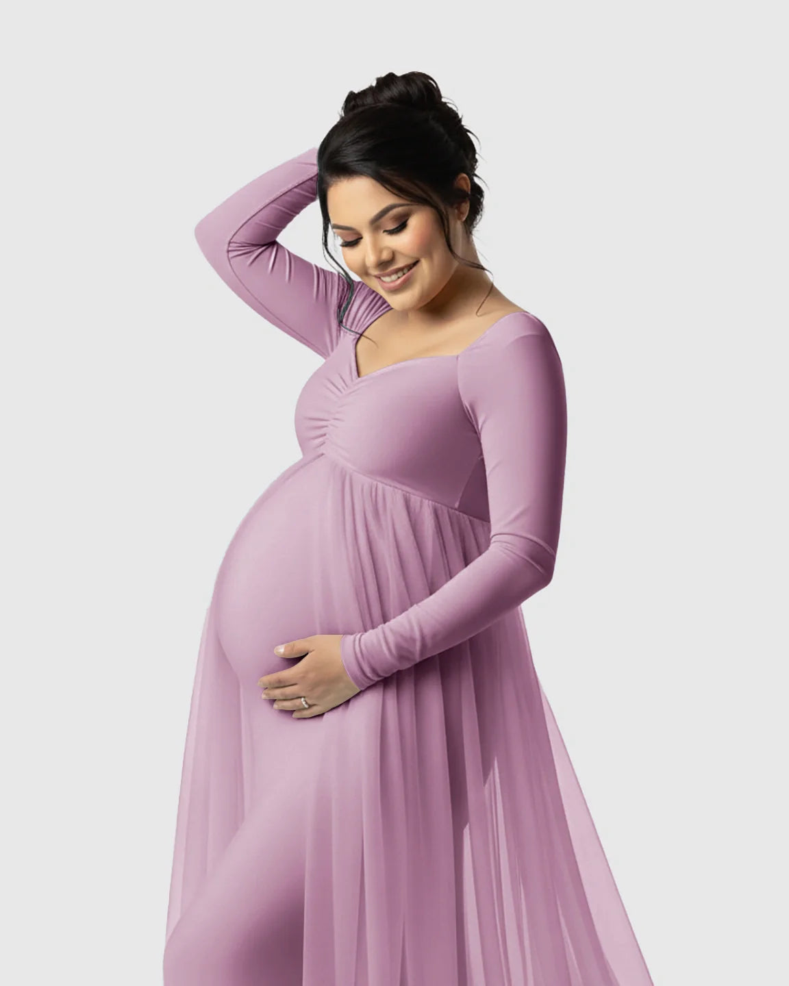 Bump Society – The Comfort Collection: Sheer Mesh Flowy Train Maternity Maxi Dress