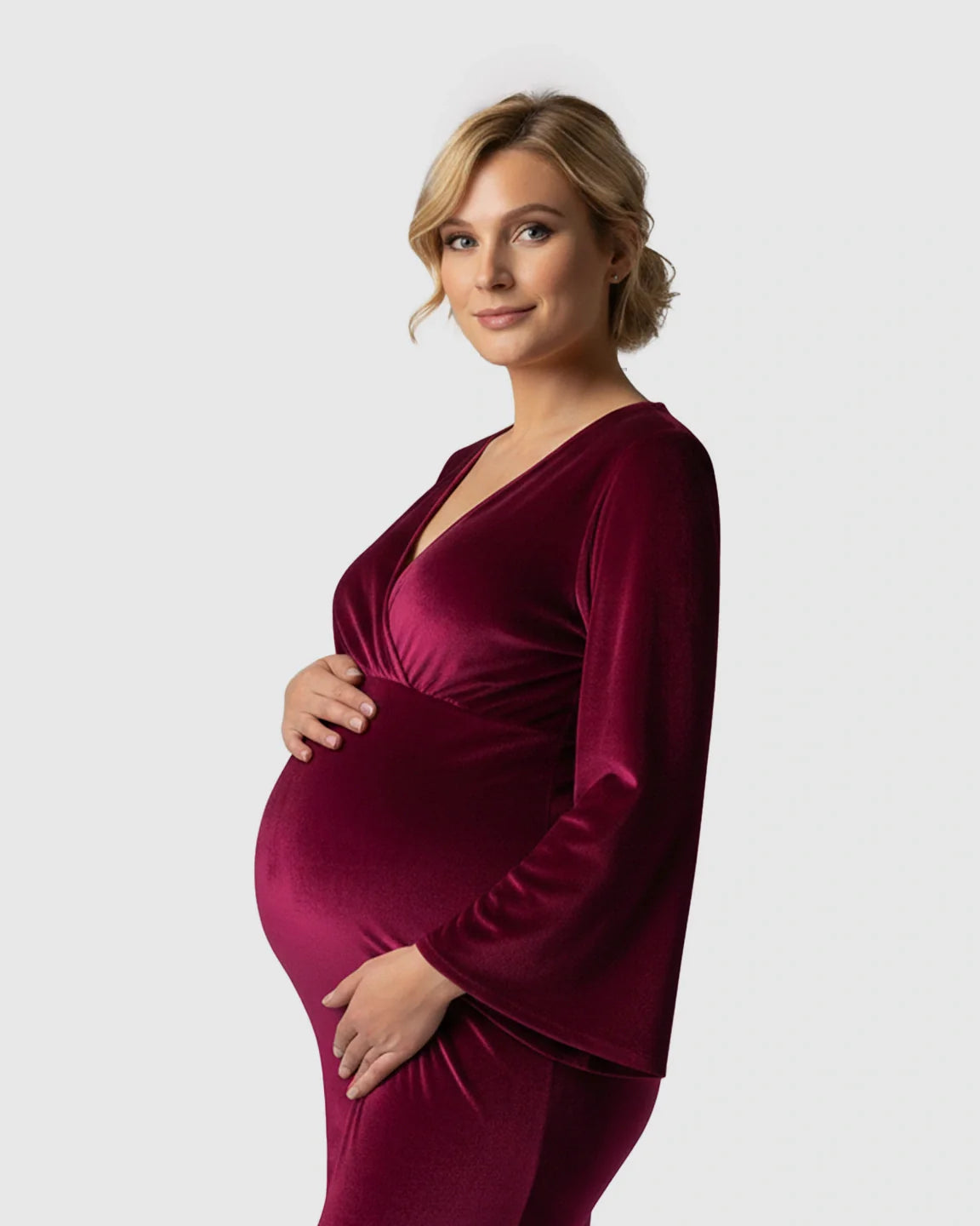Bump Society – The Comfort Collection: Long-Sleeve Mermaid Train Maternity Photoshoot Gown