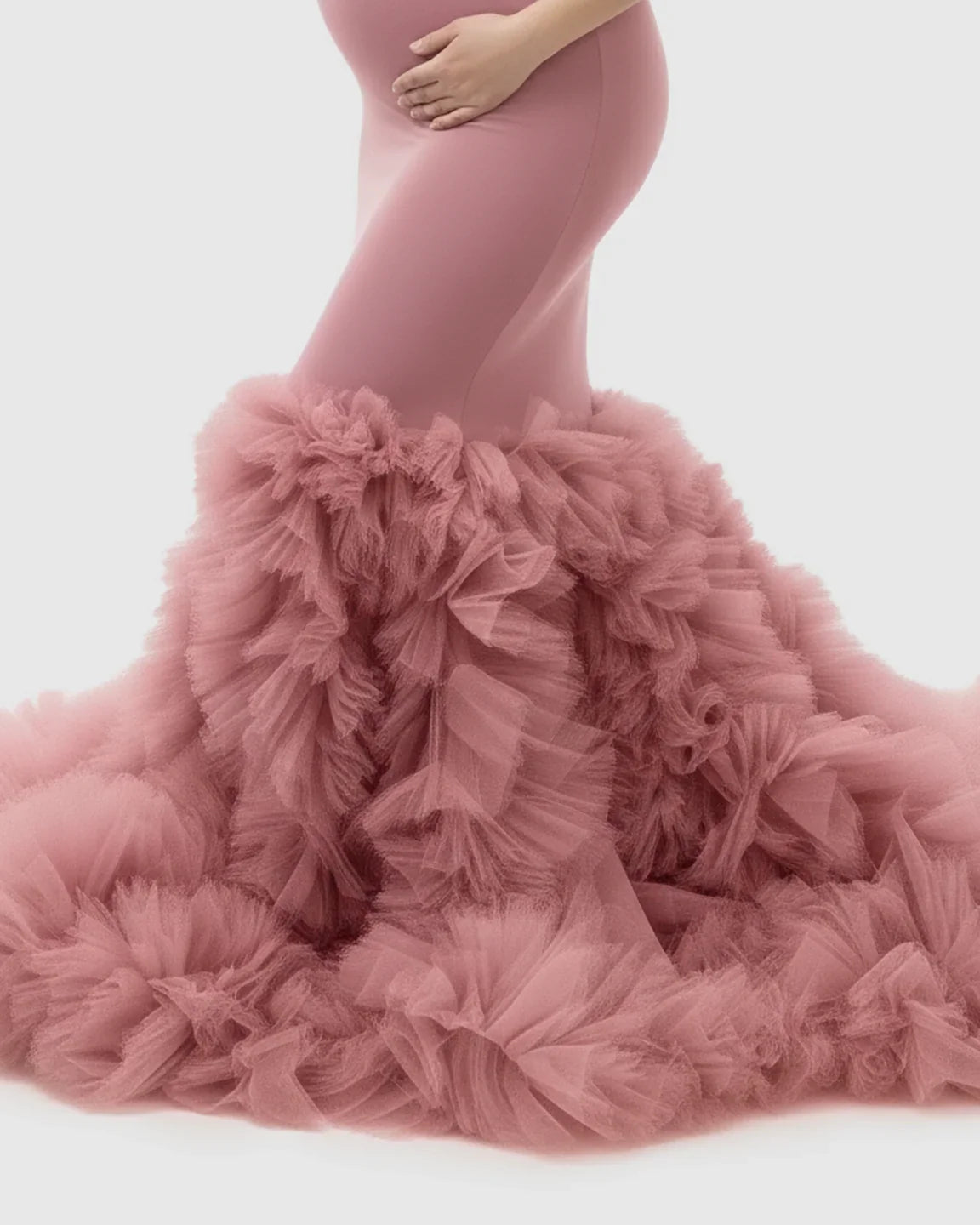 Bump Society – The Comfort Collection: Tulle Train Mermaid Silhouette Maternity Gown