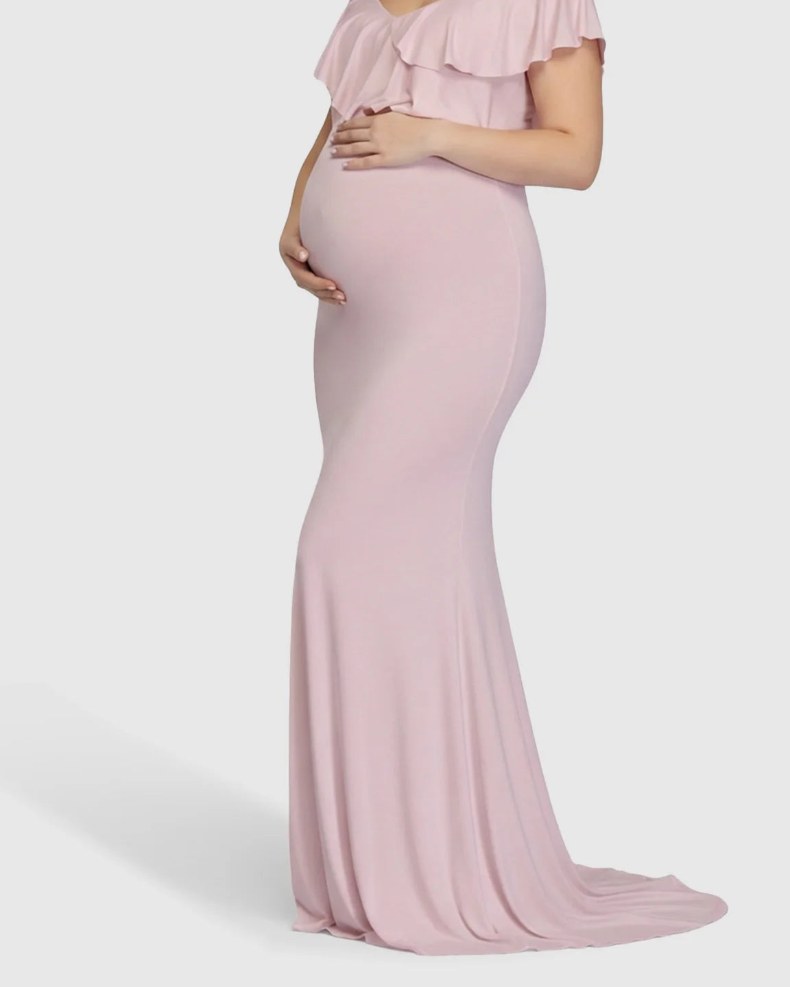 Bump Society – The Comfort Collection: Off-Shoulder Ruffled Bodycon Maternity Maxi Dress