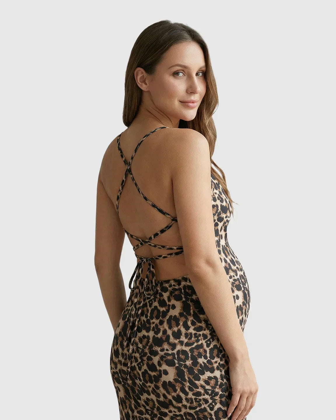 Bump Society – The Comfort Collection: Butt-Lifting Leopard Bodycon Maternity Maxi Dress