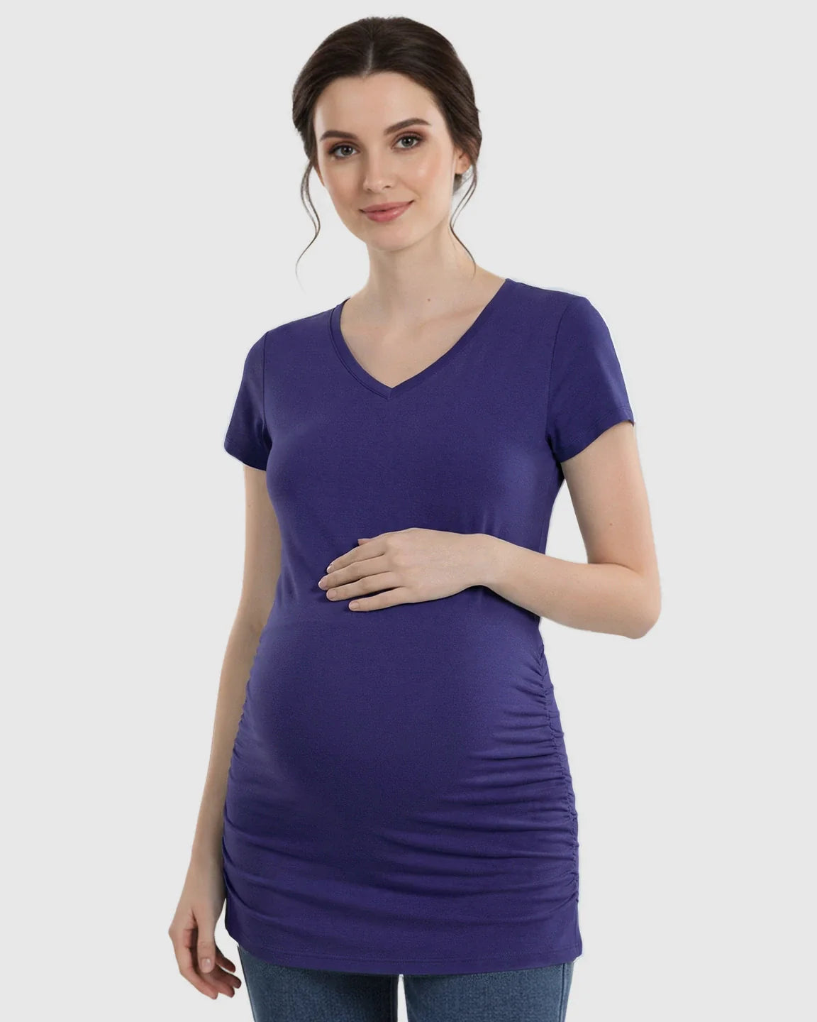 Bump Society – The Comfort Collection: Short Sleeve Ruched Slim Fit Maternity Top
