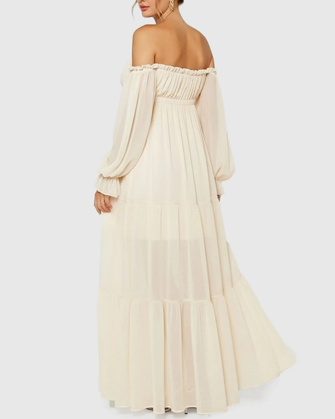 Bump Society – The Comfort Collection: Bardot-Neck Tiered Skirt Maternity Gown