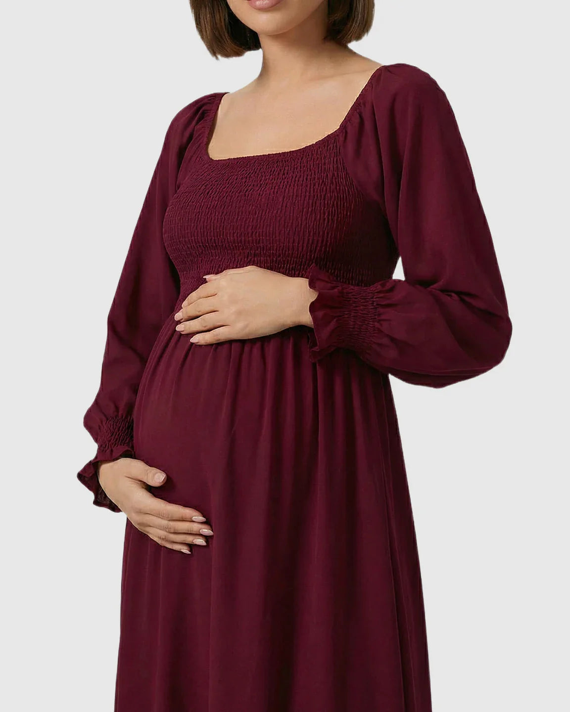 Bump Society – The Comfort Collection: Smocked Square Neck Ruffled Hem Maternity Maxi Dress