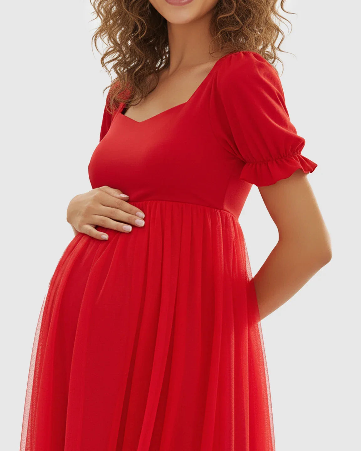 Bump Society – The Comfort Collection: Layered Mesh Romantic Maternity Midi Dress