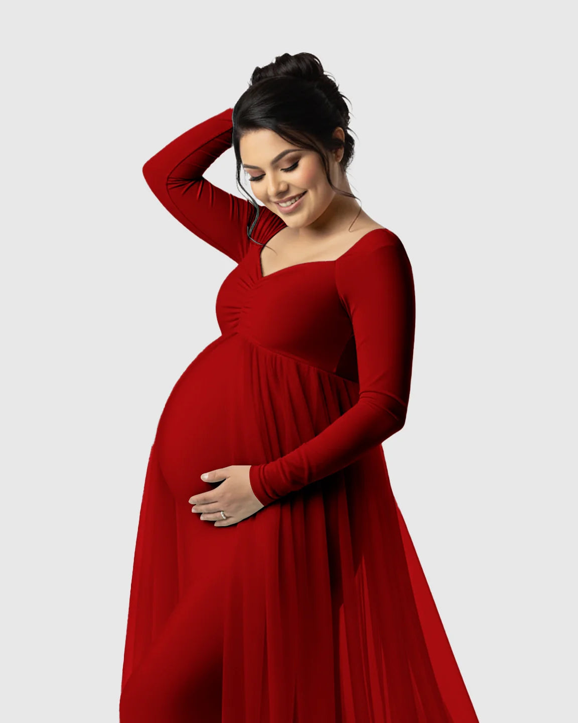 Bump Society – The Comfort Collection: Sheer Mesh Flowy Train Maternity Maxi Dress