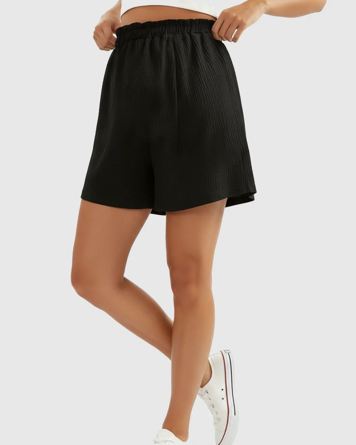 Bump Society – The Comfort Collection: High-Waist Pocketed Maternity Paperbag Shorts
