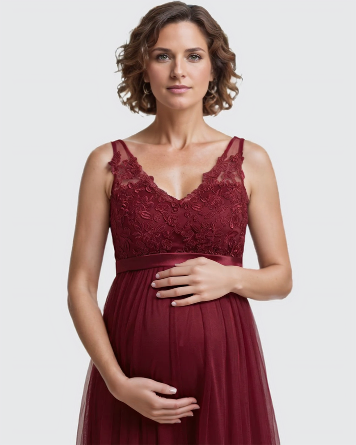 Bump Society – The Comfort Collection: Lace-Trim Tulle Maternity Maxi Dress