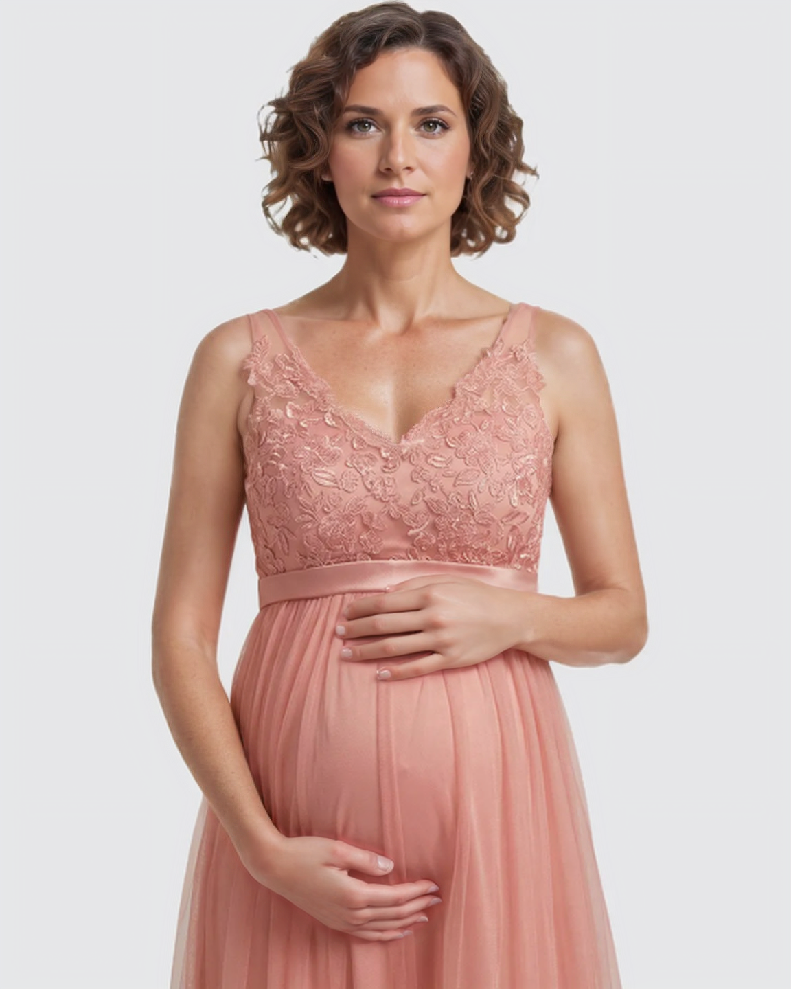 Bump Society – The Comfort Collection: Lace-Trim Tulle Maternity Maxi Dress