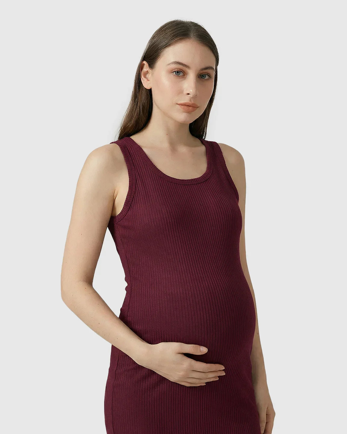 Bump Society – The Comfort Collection: Ribbed Knit Tank Style Maternity Midi Dress