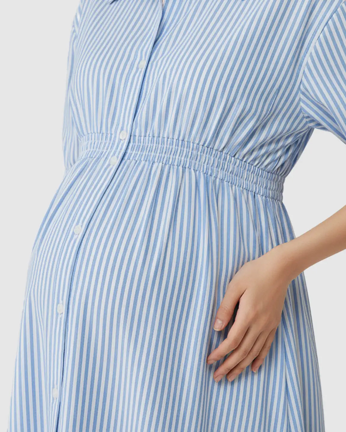 Bump Society – The Comfort Collection: Gathered Waist Striped Shirt Maternity Dress