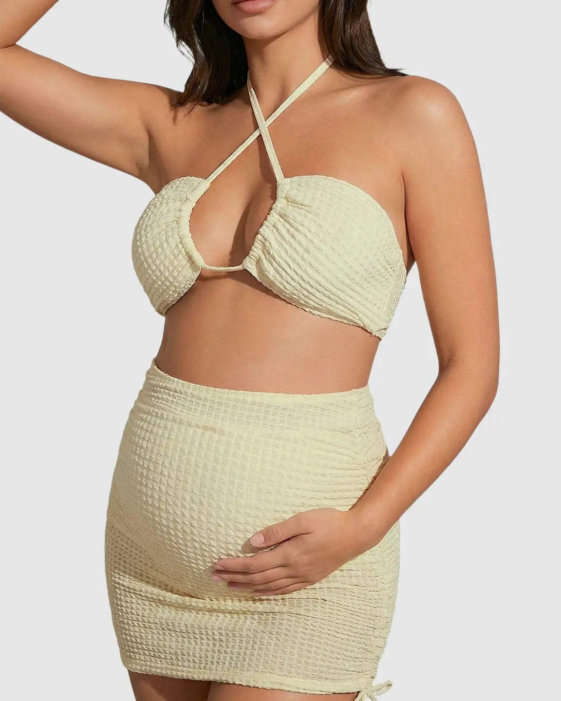 Bump Society – The Comfort Collection: Crisscross Halter Bikini-Style Maternity Swimsuit Set