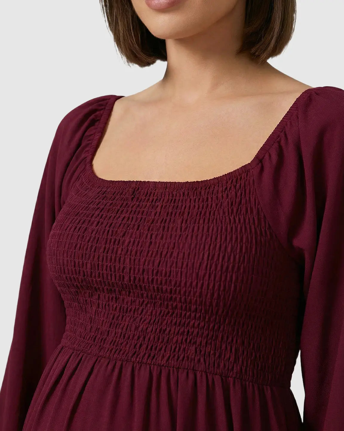 Bump Society – The Comfort Collection: Smocked Square Neck Ruffled Hem Maternity Maxi Dress