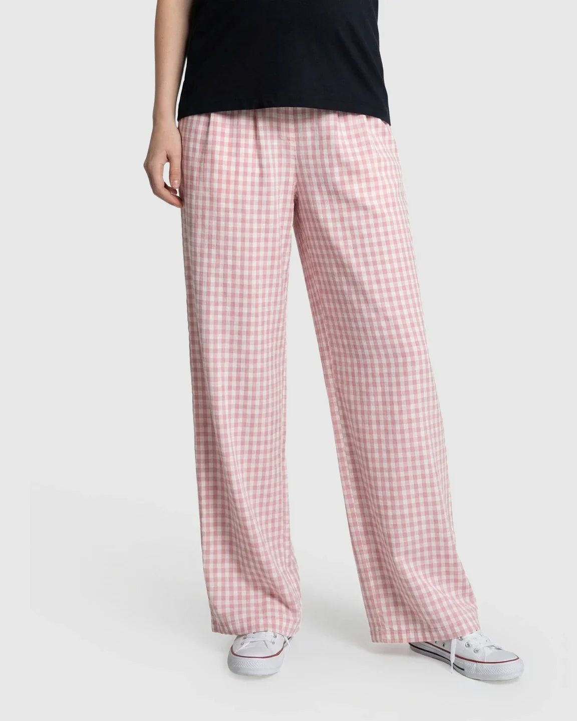 Bump Society – The Comfort Collection: Plaid Print Wide Leg Maternity Trousers